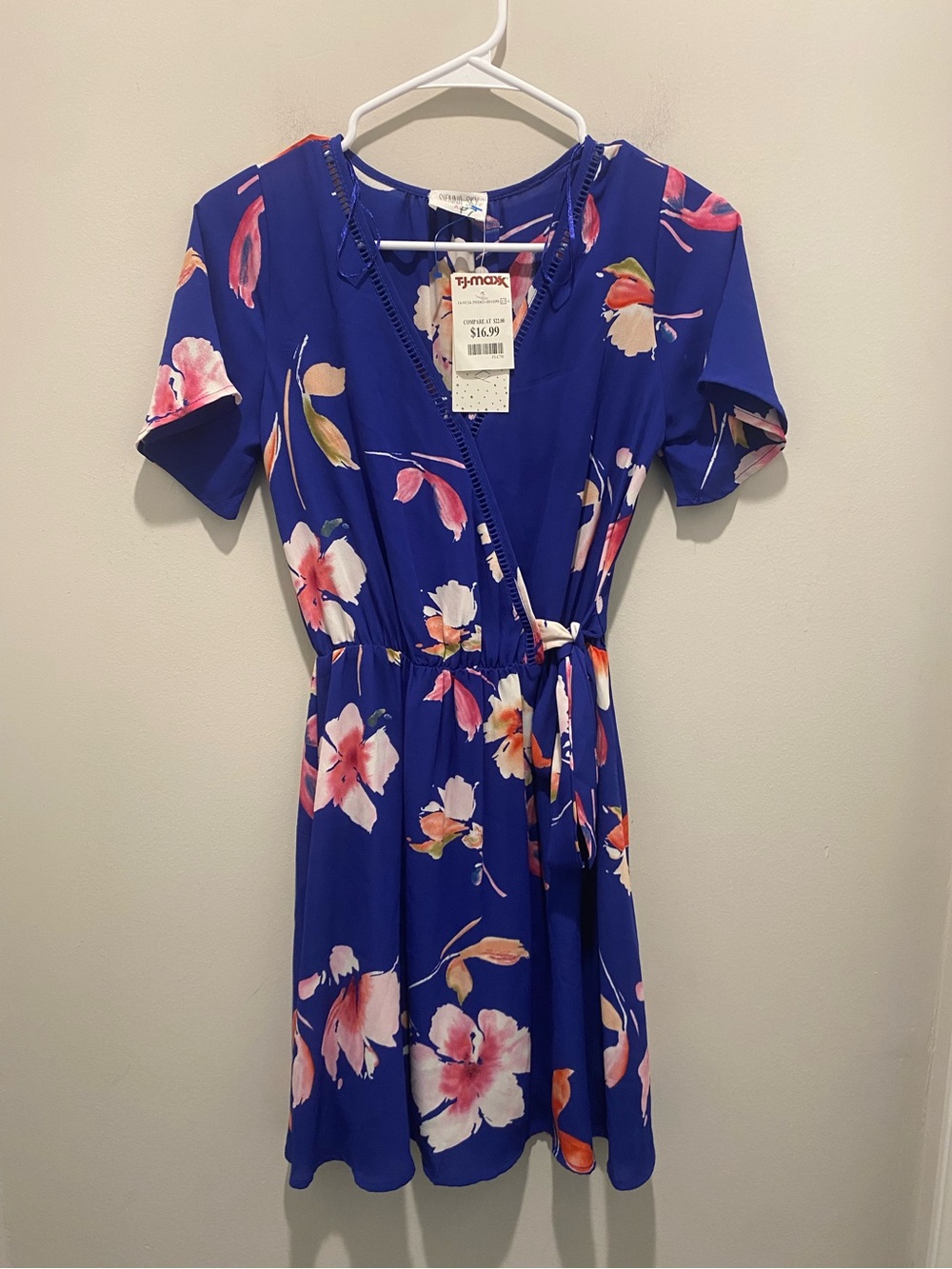 Sienna Sky Royal Blue Floral Wrap Mini Dress Wrap Around Women’s Size XS NWT